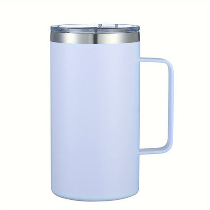 Stainless steel coffee mug, 24oz, vacuum insulated with lid and handle, ideal for all seasons, makes a great gift.