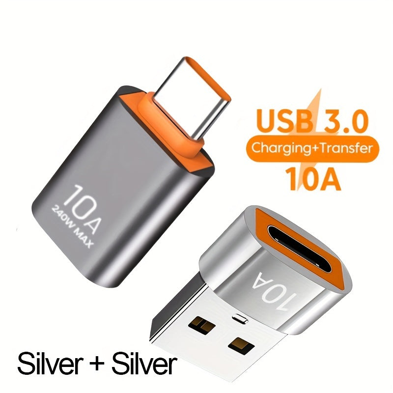 Set of 2pcs 10A OTG USB 3.0 to Type C adapters for various devices.