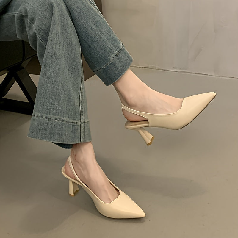 Elegant solid color stiletto high heels with pointed toe, rubber sole, and polyurethane insole. Versatile all-season dress shoes.