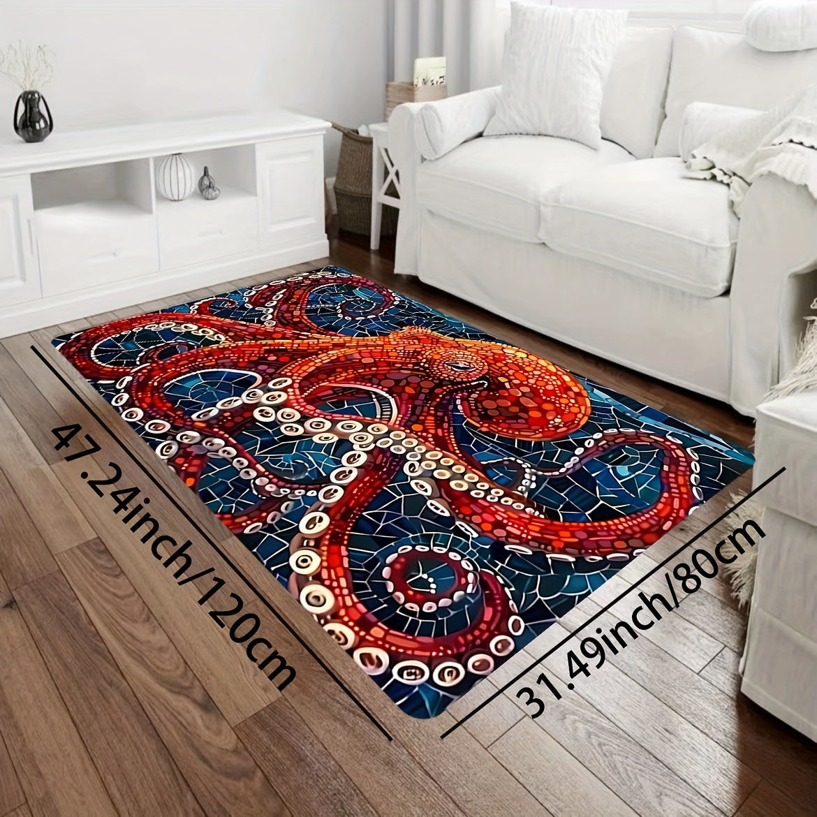 Artistic Deep Sea Octopus Painting Carpet Rug, Soft Rectangle Rug with Thicken Foam Cushion and Microfiber Surface, Decorative Floor Rug with Anti-slip Bottom Print, Machine Washable Rug for Living Room, Kitchen, and Entryway Decoration.