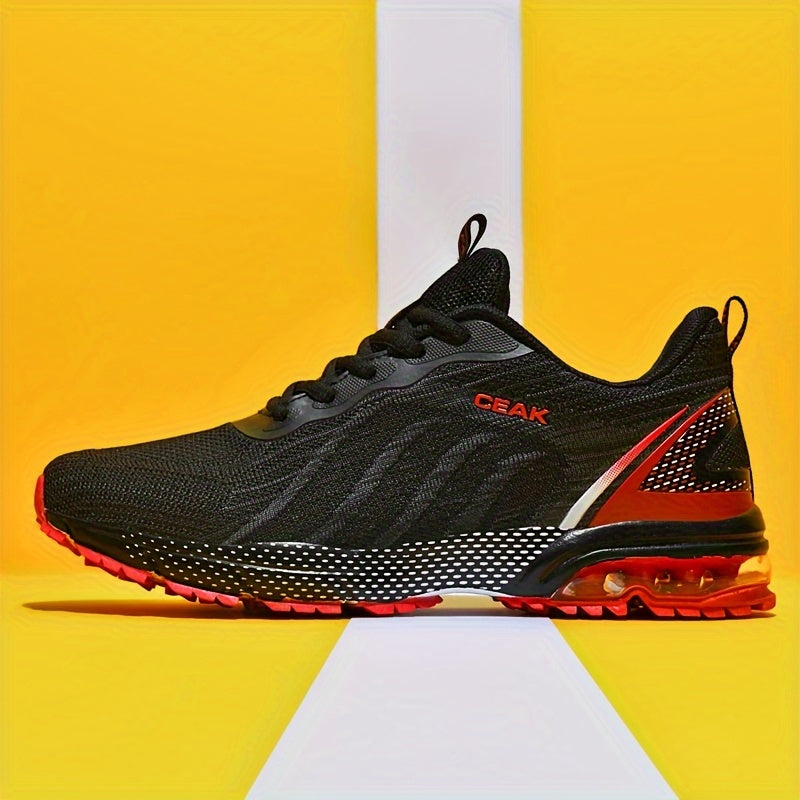 Breathable running shoes with shock absorption, non-slip lace-up sneakers for outdoor training.