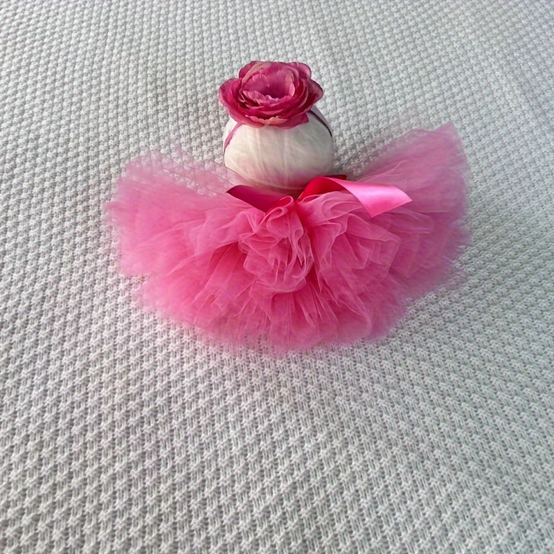 Magical Magenta Ballet Tutu Set for Newborn Girls - Includes Fluffy Tulle Skirt and Matching Headband with Floral Accents. Perfect for Baby Photo Shoots, Birthday Celebrations, and Cherished Keepsake Moments. Made from Soft Nylon Material, this Infant