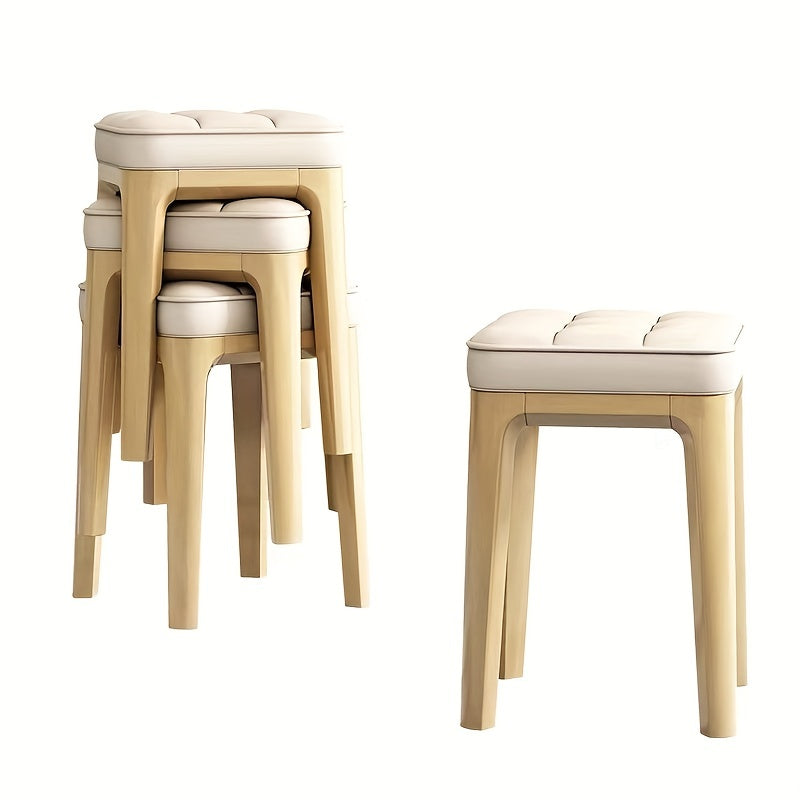 Light Luxury Solid Wood Soft Leather Stool, Stackable Square Stool for Living Room, Bench Table, or Dressing Stool