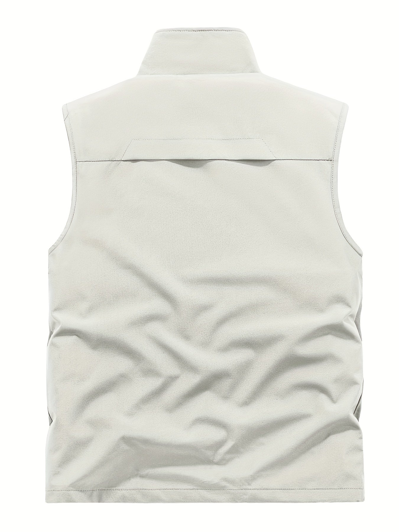 Polyester Sleeveless Vest for Men: Black, Multi-Pocket Design, Zipper Closure, Mesh Lining - Ideal for Spring/Autumn Outdoor Wear.