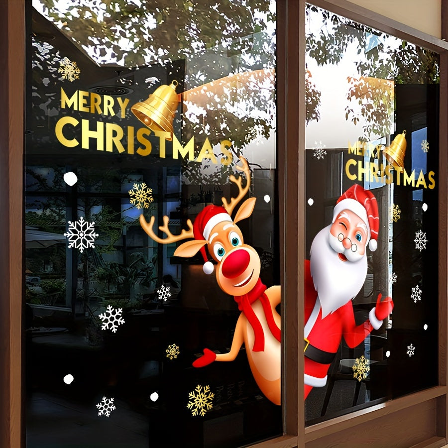 One piece of festive holiday decoration for the home and kitchen, this Christmas Window Cling features a 3D Santa & Reindeer design. The static adhesive window film requires no power and is in a contemporary style, measuring at 29.97x39.88 cm.