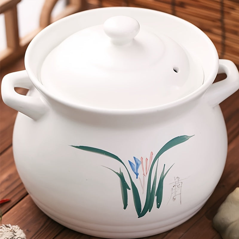 High-Temperature Resistant Ceramic Casserole Dish with Lid for Cooking Stews, Soups, Porridge, and Decoctions - Hand Wash Recommended