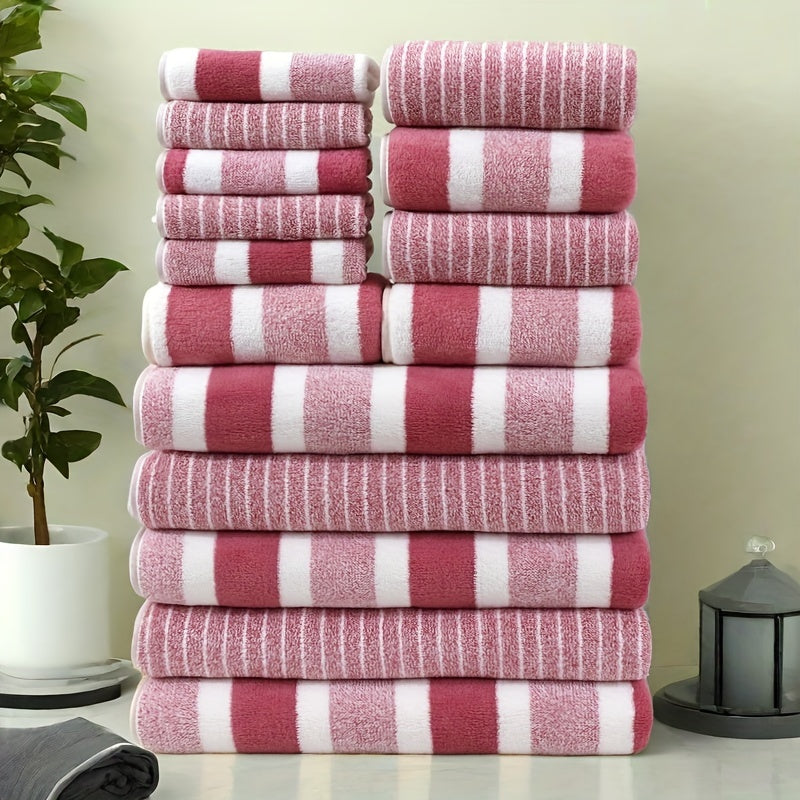 15-piece Coral Fleece Towel Set with 5 face towels, 5 hand towels, and 5 bath towels. Comfortable, absorbent, and quick-drying. Perfect for hotels, sports, travel, fitness, and yoga. Ideal for bathroom supplies.