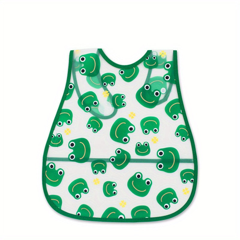 Waterproof bib for boys and girls with snap closure, dirt-resistant pockets, cute strawberry and car prints, made of comfortable EVA material. Suitable for universal feeding, featuring