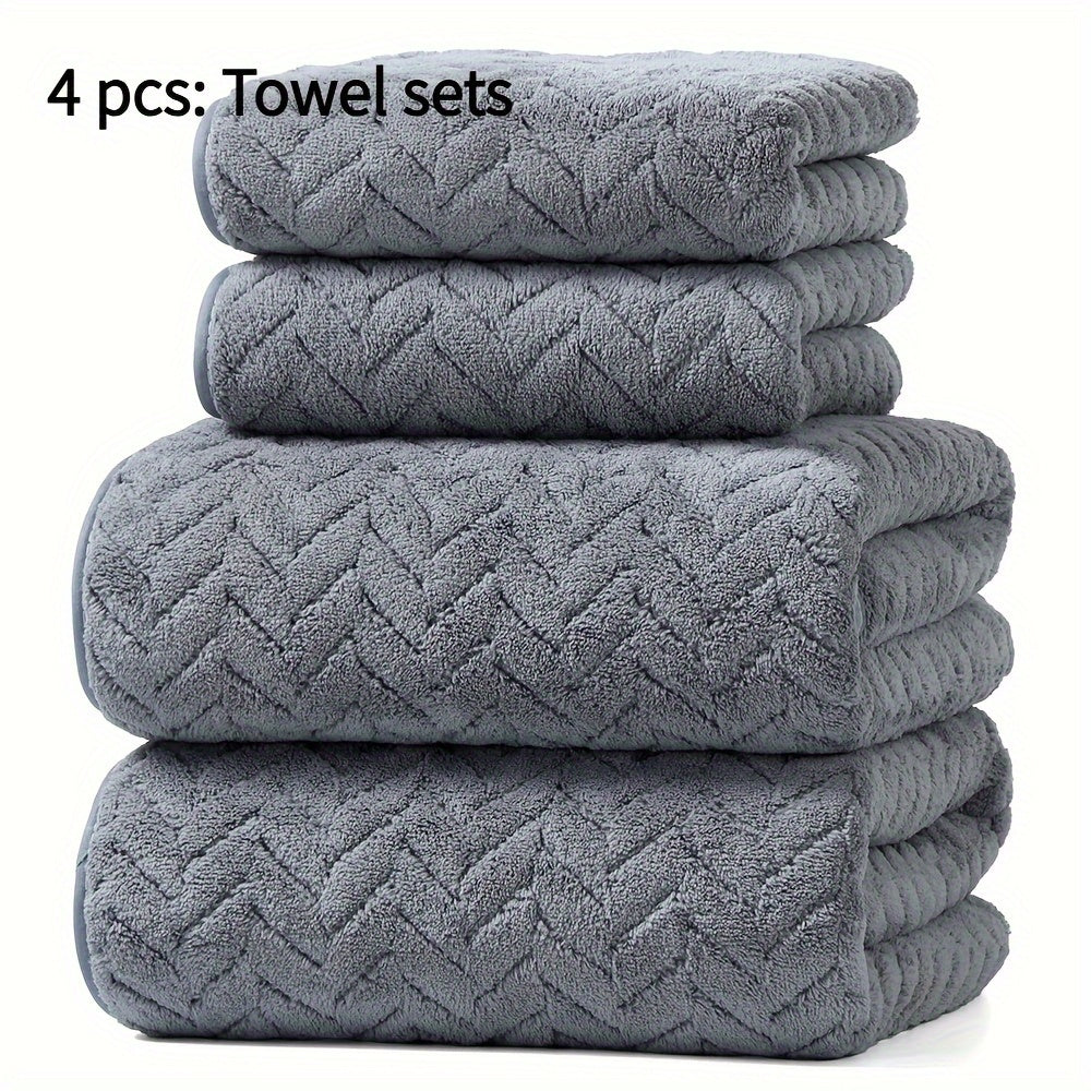 Christmas-themed 4-Pack Bath Towel Set by BAYEXY, Soft and absorbent, Modern Polyester blend with Herringbone Stripe, High Absorbency, Rectangular shape, Knitted design, 280g/㎡ weight, Ideal for home use.