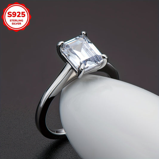 Stunning 925 Sterling Silver Engagement Ring featuring a Cubic Zirconia Emerald Cut - Perfect for Weddings & Parties, Comes in a Luxury Jewelry Gift Box, Great for Christmas Gifts.