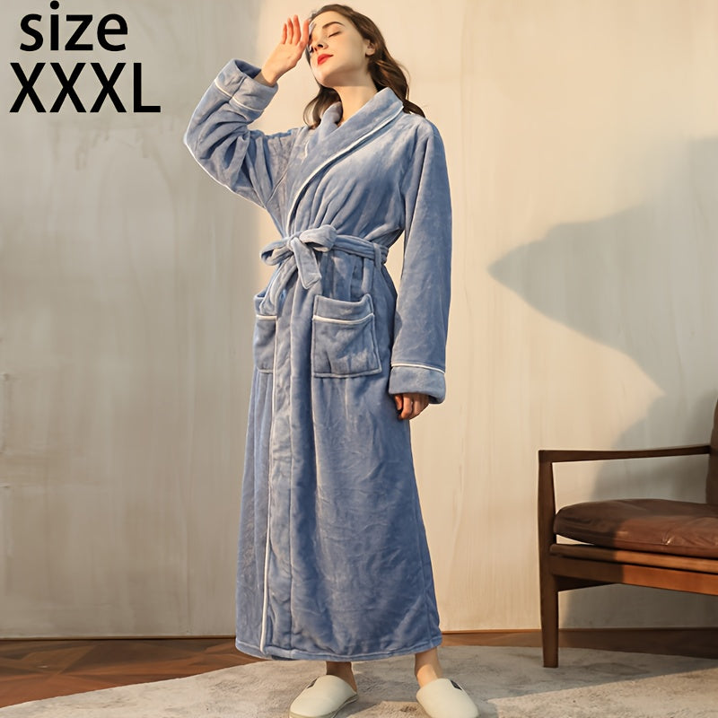 Autumn/Winter bathrobe, comfy unisex pajamas, thick large size nightgown with long sleeves and pocket, warm robe for home/bathroom.