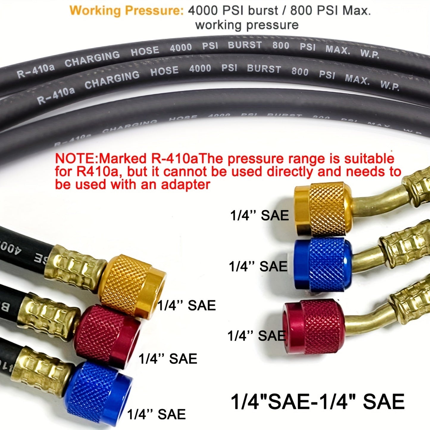 The Mythtiger R410A High Pressure Refrigerant Charging Hose Set with Adapter is a must-have for car air conditioning maintenance. This HVAC Fluoride Filling Pipe is a convenient pressure tool accessory made of durable plastic and stainless steel