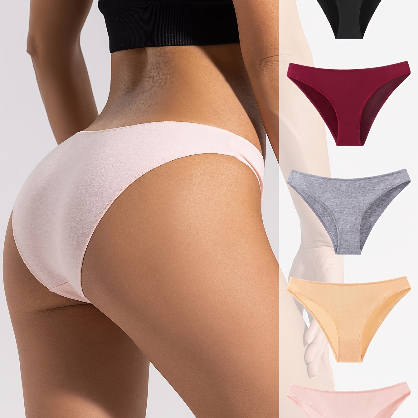 Pack of 5 women's low-rise solid color triangle panties.