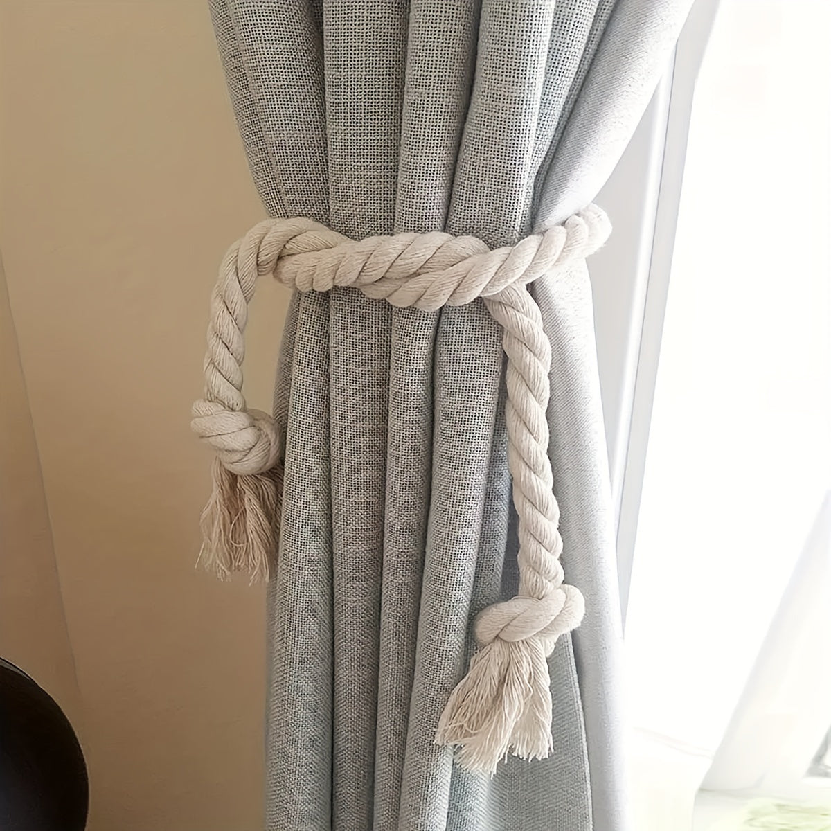 Set of 2 Modern Simple Linen Curtain Borders with 1 Pair of Tying Ropes, Ideal for Window Curtains in Living Room, Kitchen, and Bedroom