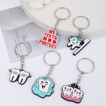 Set of 20 PVC Keychains featuring Adorable Cartoon Teeth and Dental Tools, Anime-Inspired Key Rings with Toothbrush, Toothpaste, and Dentist Charms - Perfect for Birthday Party Favors and Decorative Car Keys - Various Designs Included