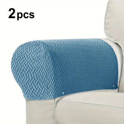 Contemporary Jacquard Armrest Covers - 2pc Stretch Slipcover Set, Machine Washable, Non-Slip Grip Design, Furniture Protector.