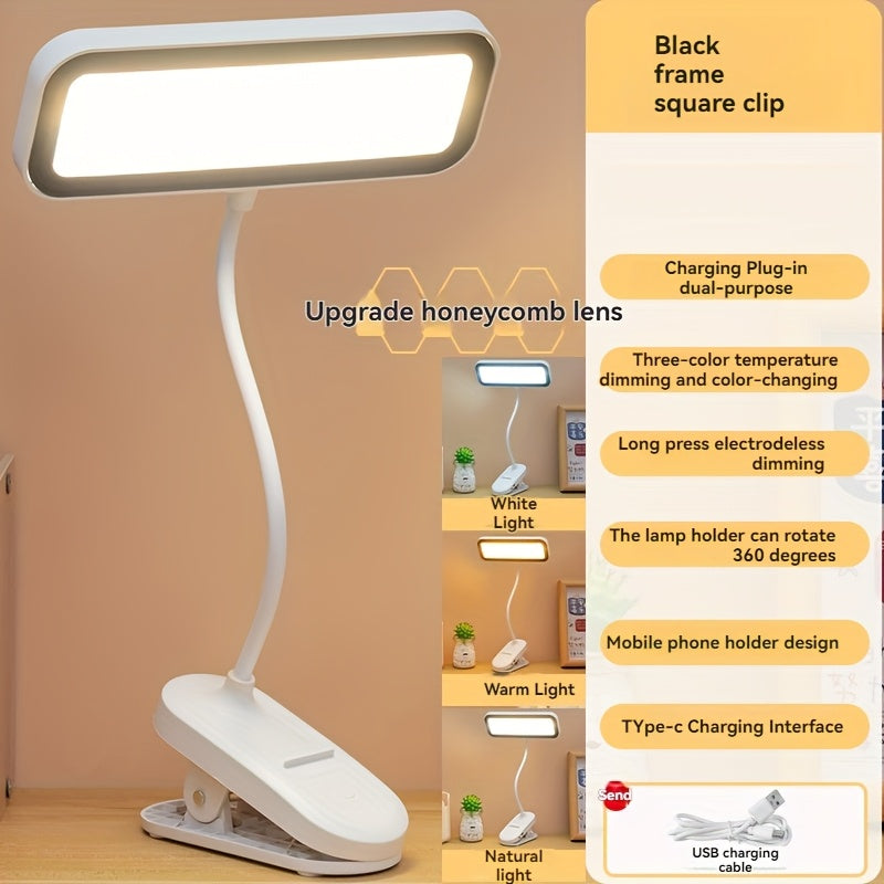 LED Desk Lamp with Dimmable Light, Adjustable Color Temperature, Bendable Neck, Touch Control, Clip-on Design, Dual Power USB/Battery, 800mAh Lithium - perfect for Bedroom, Home Office