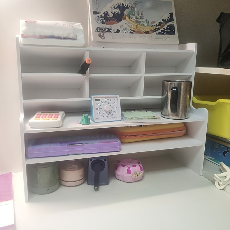 Dorm storage box, desk organizer, student stationery and cosmetics rack, slanted pen holder, double-layer desktop storage rack, dorm bookshelf.