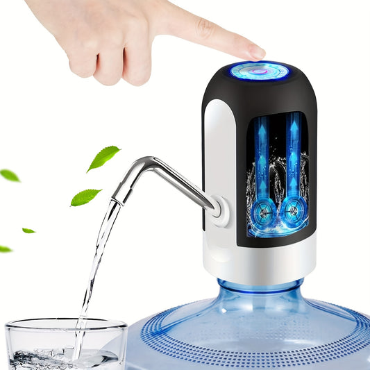 Sanhao USB rechargeable water pump for 11.36-18.93L bottles with LED indicator, ideal for camping and home use.