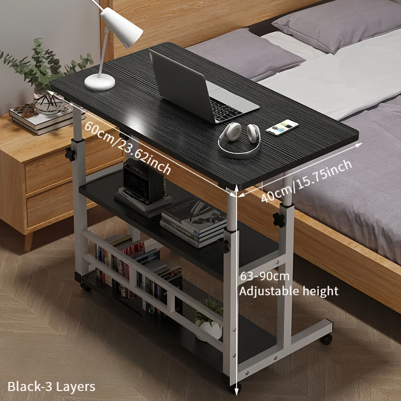 Folding Desk with Wheels and Adjustable Height, Featuring Storage Shelf - Ideal for Bedroom, Living Room, or Outdoor Office Spaces