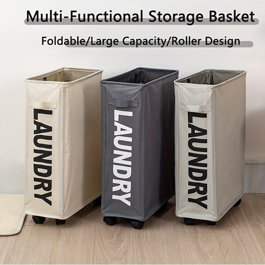 Large capacity multi-functional wheel storage basket that easily folds and moves, perfect for use in dormitories, homes, gyms, or as a festive Christmas home decor piece. Ideal for organizing and storing items in the bedroom or laundry room.