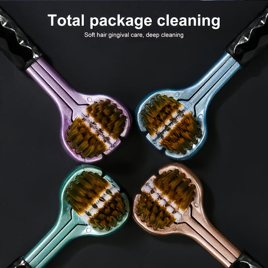 Set of 4 ergonomic manual toothbrushes with 3-sided brush heads, Golden volcanic bristles, and soft grips - for adults