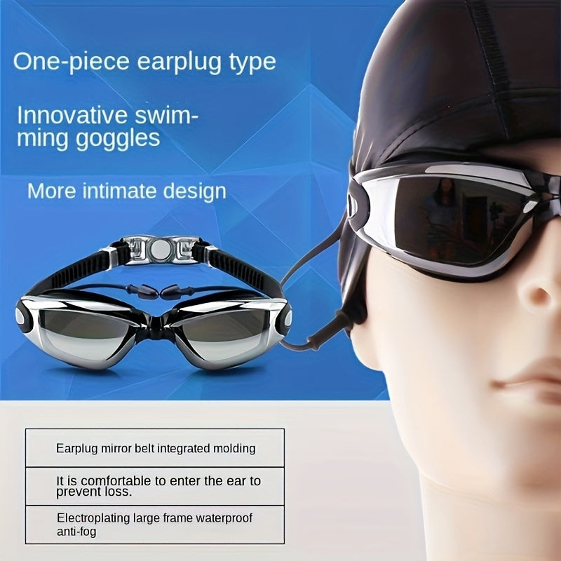 Large frame electroplating waterproof swimming goggles for men and women, in high definition.