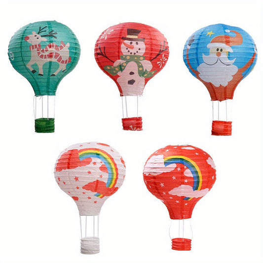 30.48 cm Santa Claus Elk hot air balloon paper lantern, DIY crafts, ceiling hanging, Xmas decorations, party supplies, paper material, no power needed.