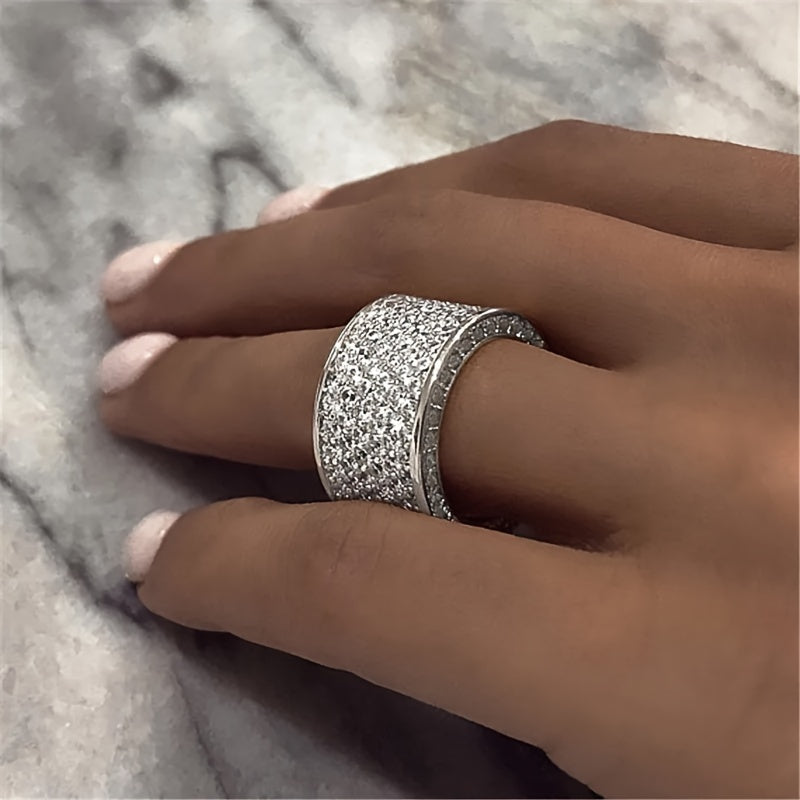 Stylish Y2K Luxury Hip-hop Ring with Wide Micro-set Zirconia Stones, Perfect for Everyday Wear, Special Occasions, and Unisex Couples. Ideal for Engagements and Weddings. Complete Your Look with this High-end Jewelry Accessory.