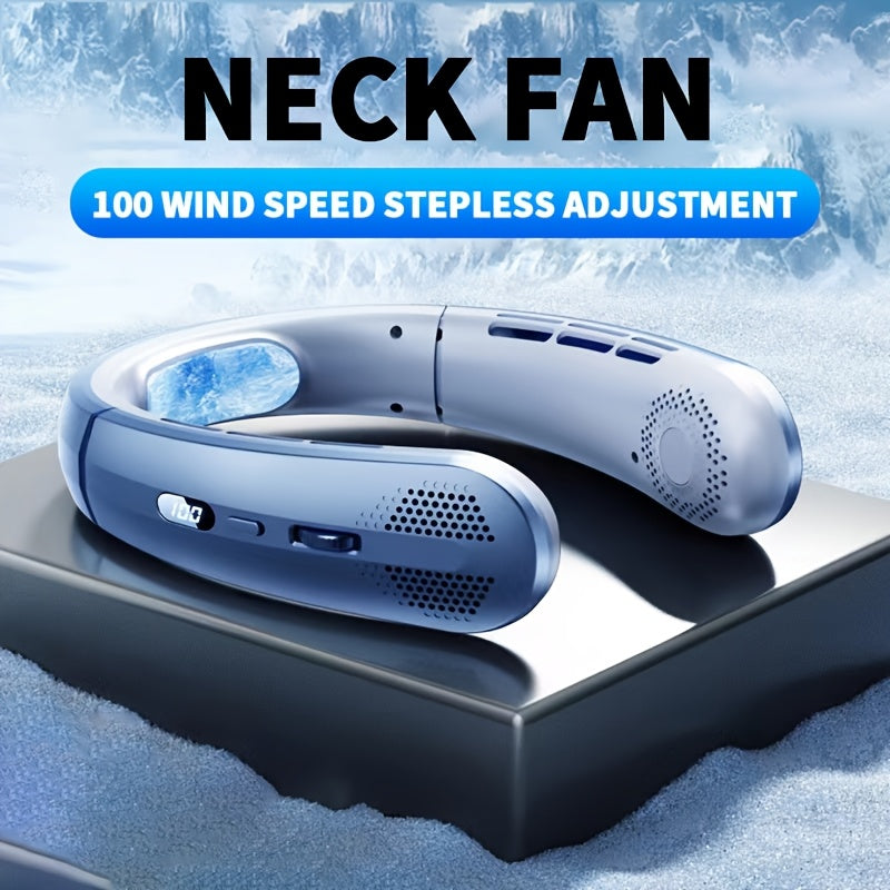 Rechargeable Neck Fan with Adjustable Speeds, USB Charging, High-Powered Airflow, Sleek Design, Long-Lasting Battery, Hands-Free Cooling for Indoor and Outdoor Activities like Camping, Hiking, and Work.