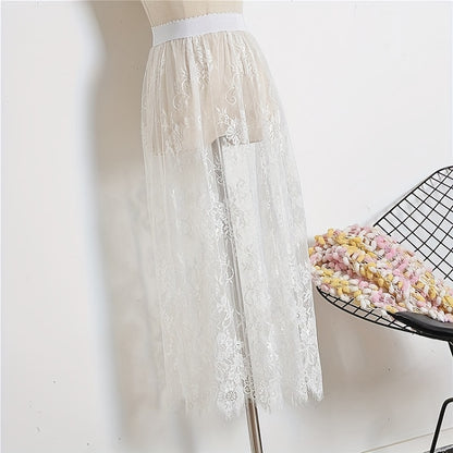 Victorian Gothic Style Sheer Tulle Skirt with Lace-Lined Petticoat, Hand Wash Only