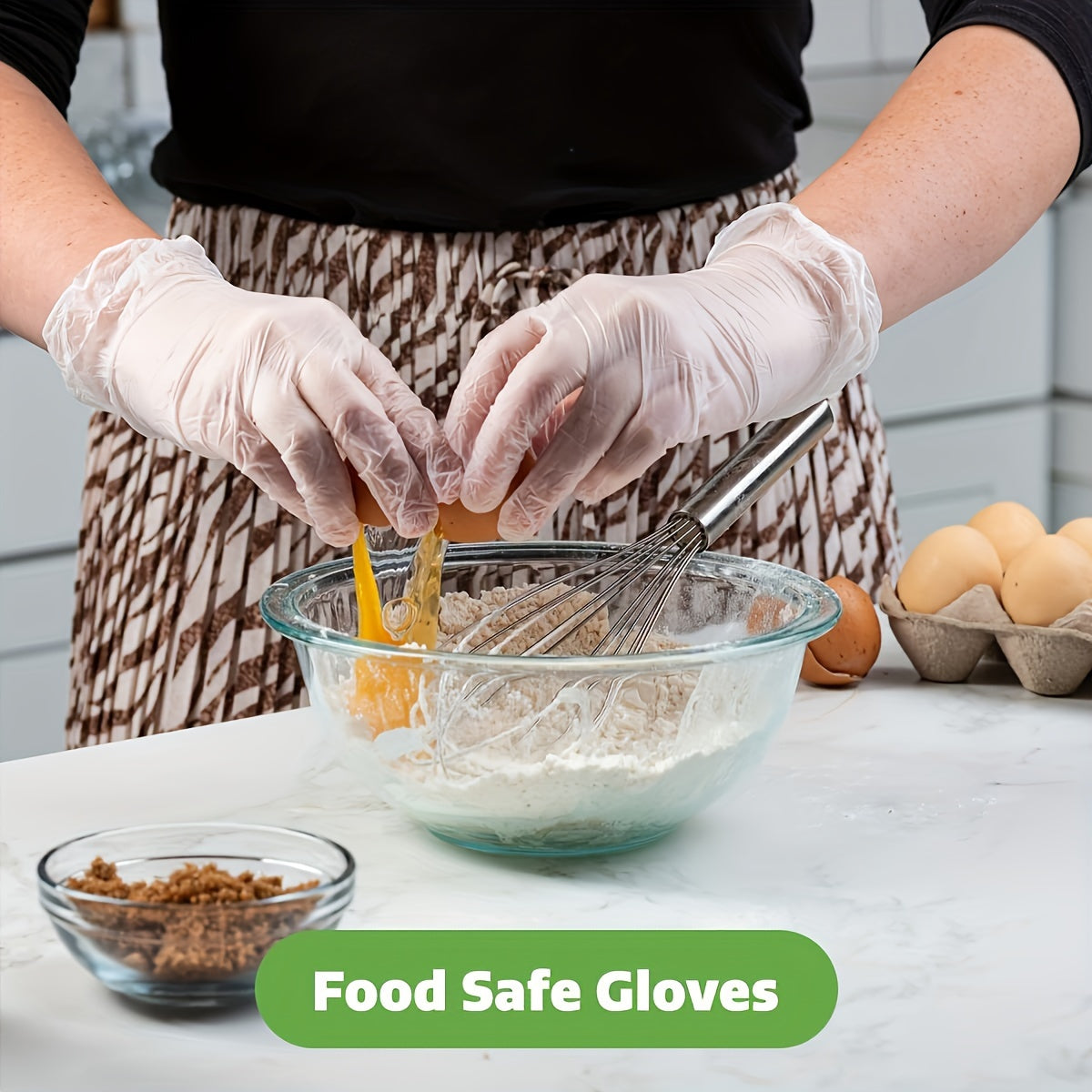 100 pieces of TPE disposable gloves, ideal for food safety, household cleaning, and various tasks like kitchen baking, beauty, hair care, and pet care. These transparent gloves are powder and latex-free, making them suitable for use in restaurants