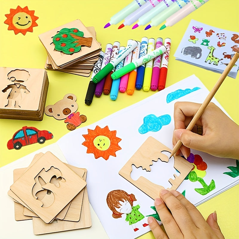 20 wooden drawing stencils for educational gift