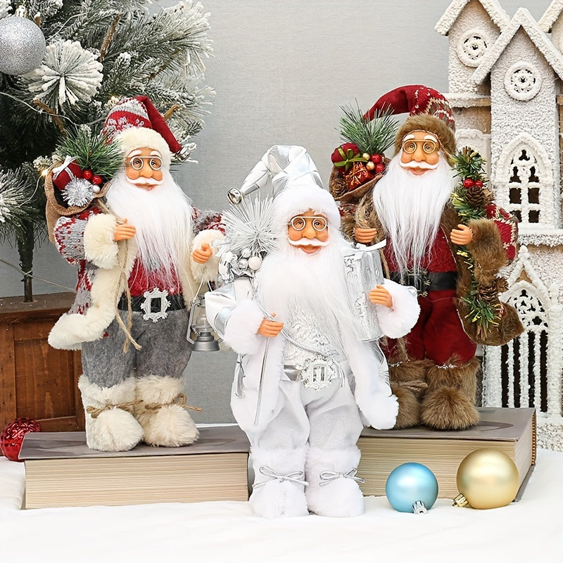 Santa Claus figure decoration with 12-inch height, wearing long fluffy snow boots, perfect for holiday and New Year's decor in homes or businesses.