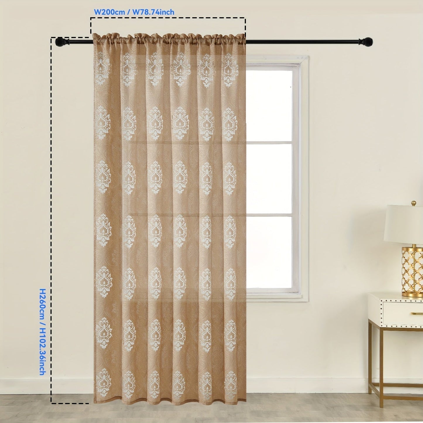 Retro Jacquard Hollow Yarn Curtain with Rod Pocket, Translucent Window Treatment for Home Decor in Living Room, Bedroom, and Bathroom