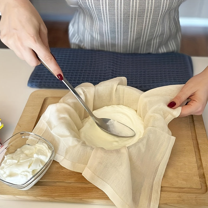 Essential kitchen tool: 3-pack of reusable unbleached cotton gauze cloths for cooking, perfect for straining cheese, yogurt, nut milk, bone broth, tea, and coffee. Made with food-grade rectangular woven cotton.