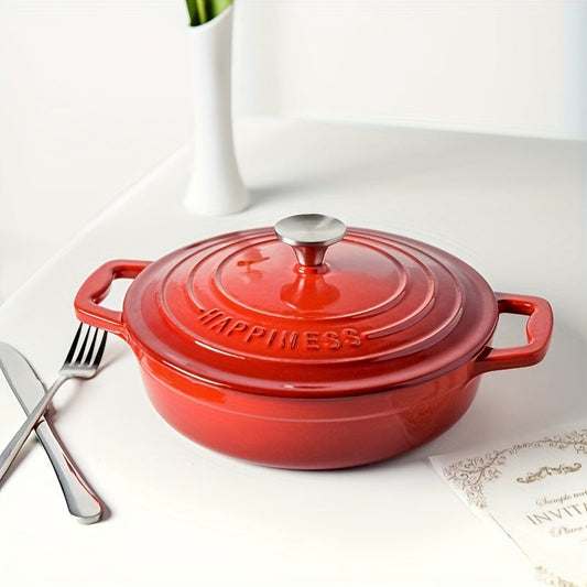 Versatile 1-piece Cast Iron Enamel Dutch Oven for Cooking Stews, Broths, Porridge, and Rice on Induction, Electric, and Gas Stovetops - No Electricity Required