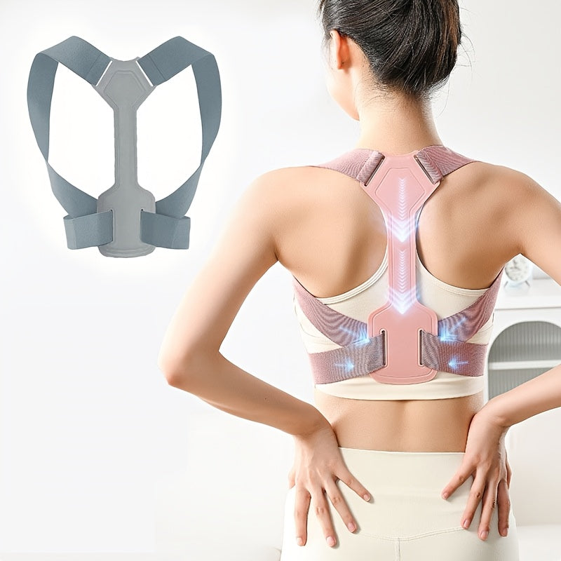 Adults' invisible kyphosis corrector in blue with adjustable strap and breathable mesh for hunchback relief and ergonomic back support, ideal for daily wear.