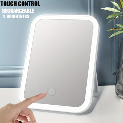 1pc LED Vanity Mirror with Touch Sensor, USB Rechargeable, 3 Light Modes, Portable Tabletop Makeup Mirror, Flower Theme, Plastic Frame, Unscented, Lithium Battery 500mAh, for Bedroom &