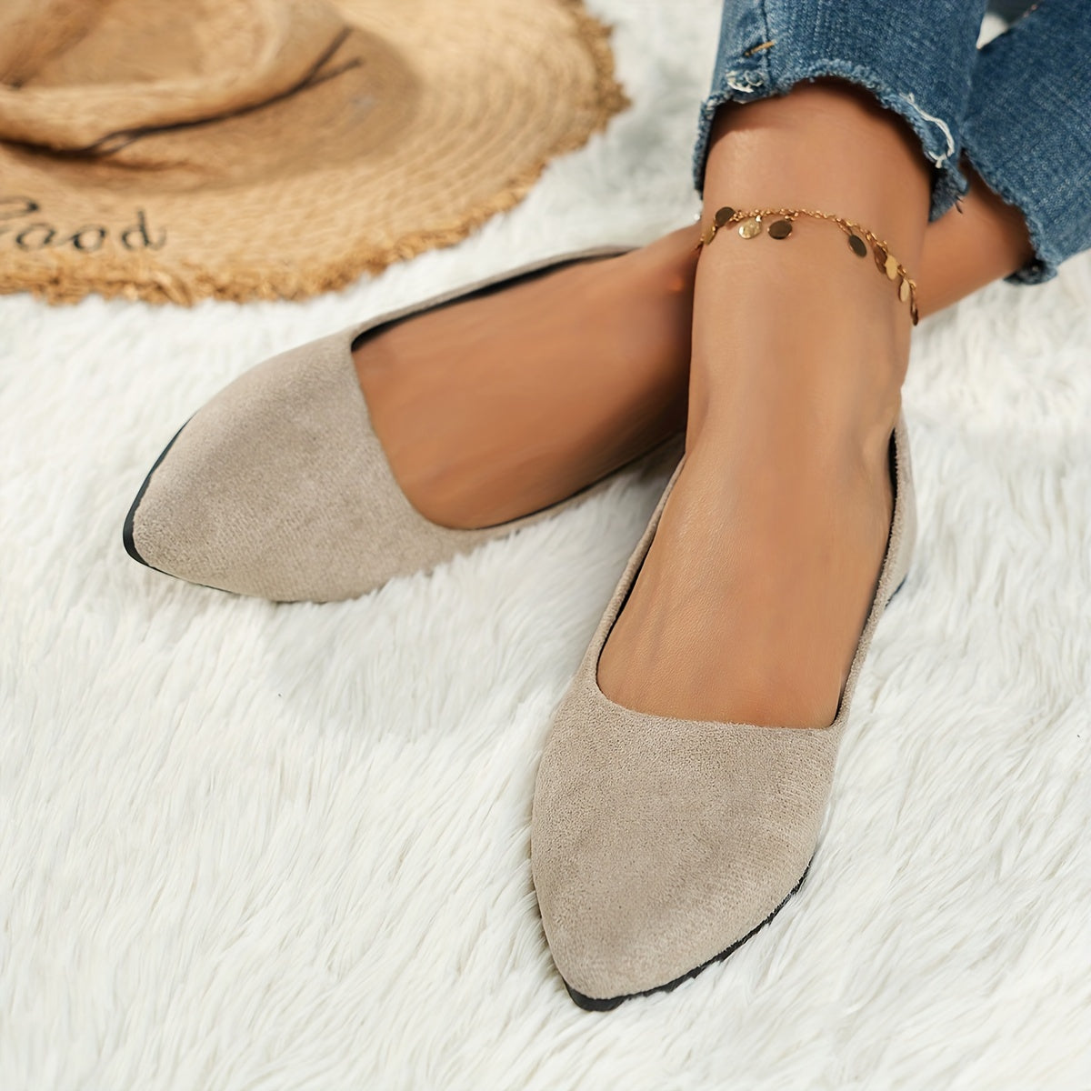 Women's Solid Color Minimalist Flats, Slip On Ballets for Daily Wear