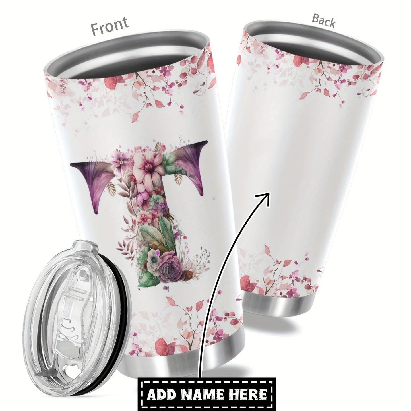 Customize your daily essentials with our Hsdiokl 20oz Insulated Stainless Steel Tumbler featuring a personalized name and flower design. This oval metal mug comes with 2 BPA-free lids, perfect for hand washing and multipurpose use. Designed for adults