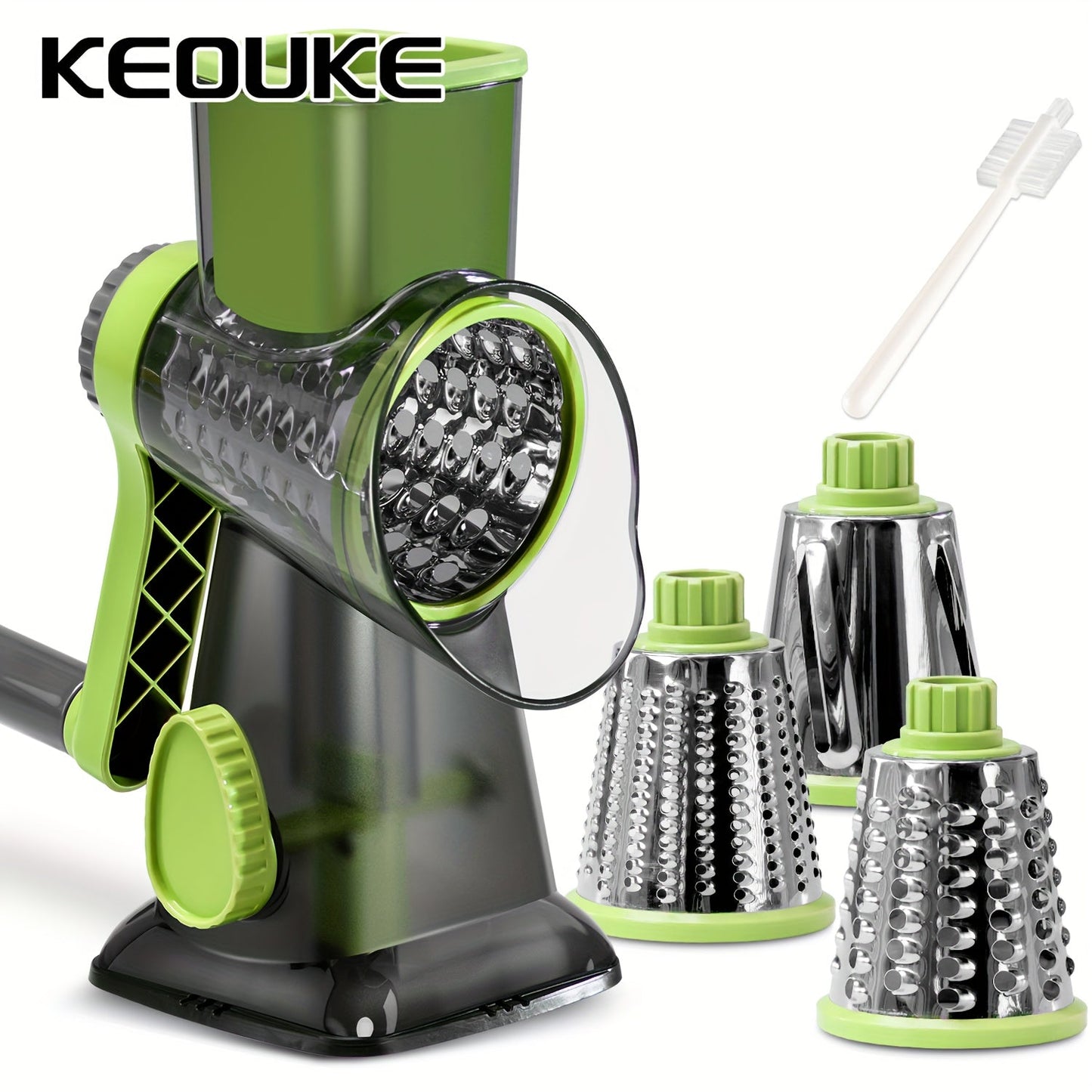 "KEOUKE Versatile Cheese Grater & Vegetable Slicer - Handheld with Stainless Steel Blades, Ideal for Potatoes & More - Sleek Transparent Design