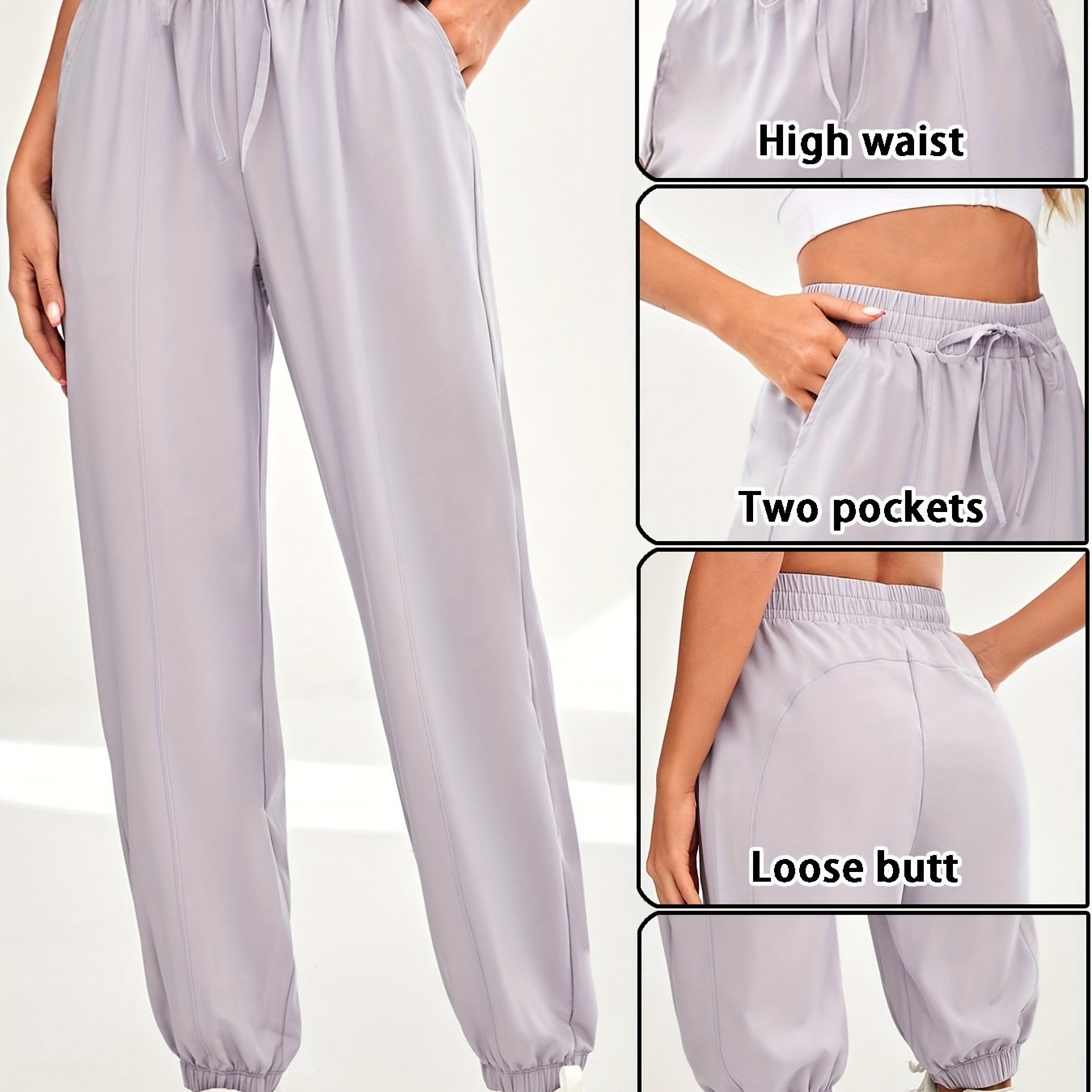 Solid color quick-drying sweatpants with drawstring elastic waist for women's athleisure.