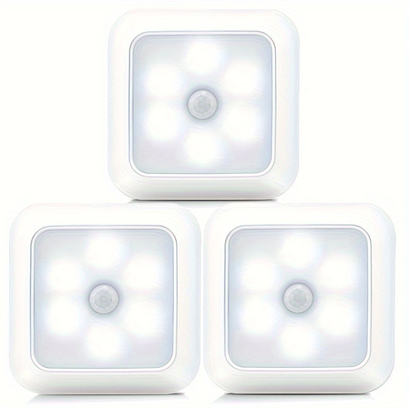 Motion sensor night light with 6 LED bulbs for indoor decoration, perfect for closets, cabinets, staircases, and bedrooms.