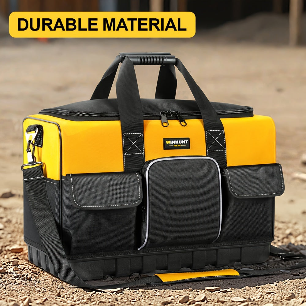 WINHUNT Tool Bag - Large, Heavy Duty, Waterproof, Polyester Material, Black/Yellow, Adjustable Shoulder Strap, Ideal for Industrial Tools Organization, Strong Molded Base, No Assembly