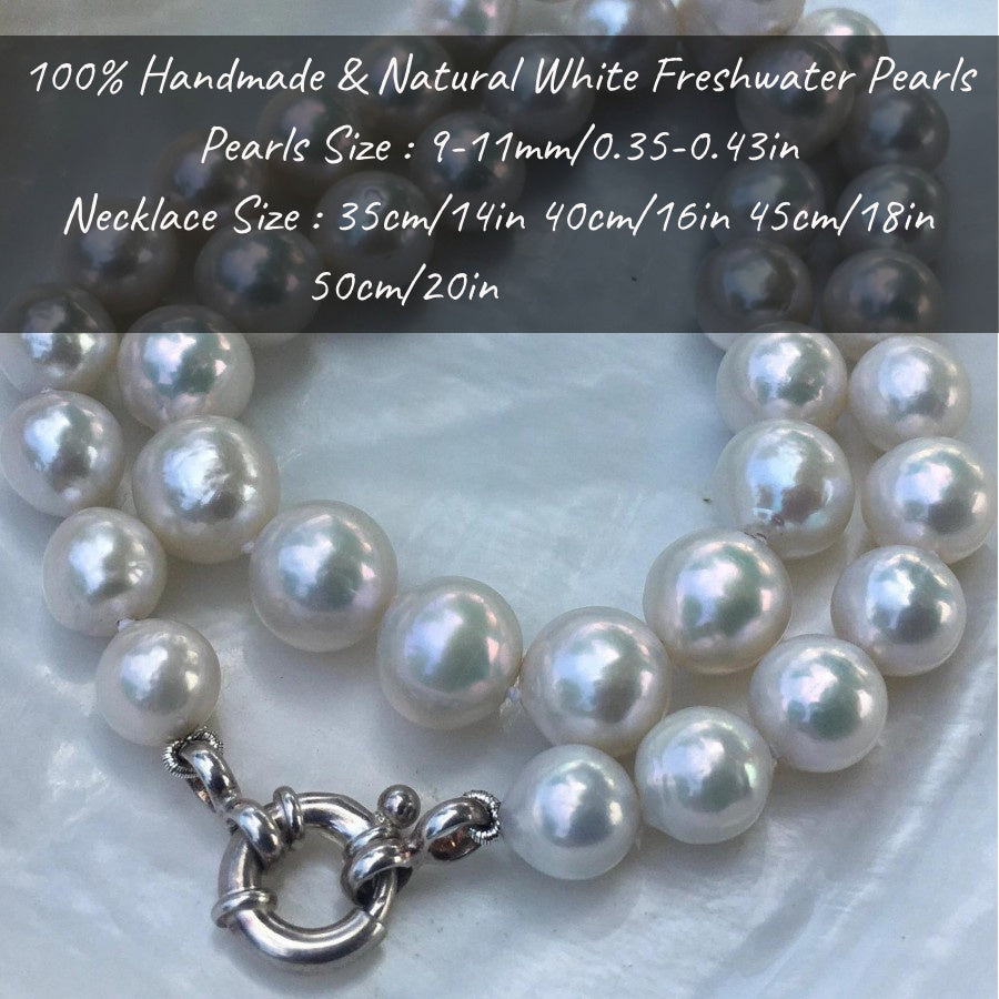 Luxurious Handmade Freshwater Pearl Necklace - 9-11mm, Comes in a Beautiful Gift Box - Ideal for Birthdays, Anniversaries, Weddings, and Special Occasions, Suitable for Daily Wear or Parties, Great for Thanksgiving, Christmas, and Valentine's Day.