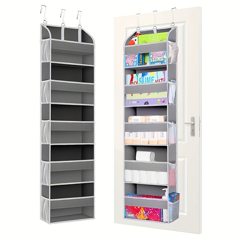 Door Hanging Storage Organizer featuring 5 pockets and 10 mesh bags, with a weight capacity of up to 44lbs (approx. 20kg). This organizer includes a clear window for easy visibility and is perfect for storing items in the bedroom, shoes, diapers, or