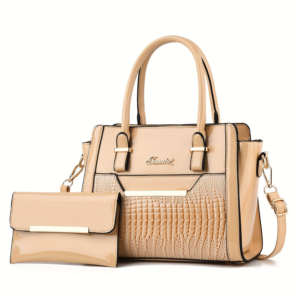 Women's Bag Set: Classic Solid Color Shoulder Bag with Top Handle and Clutch Purse