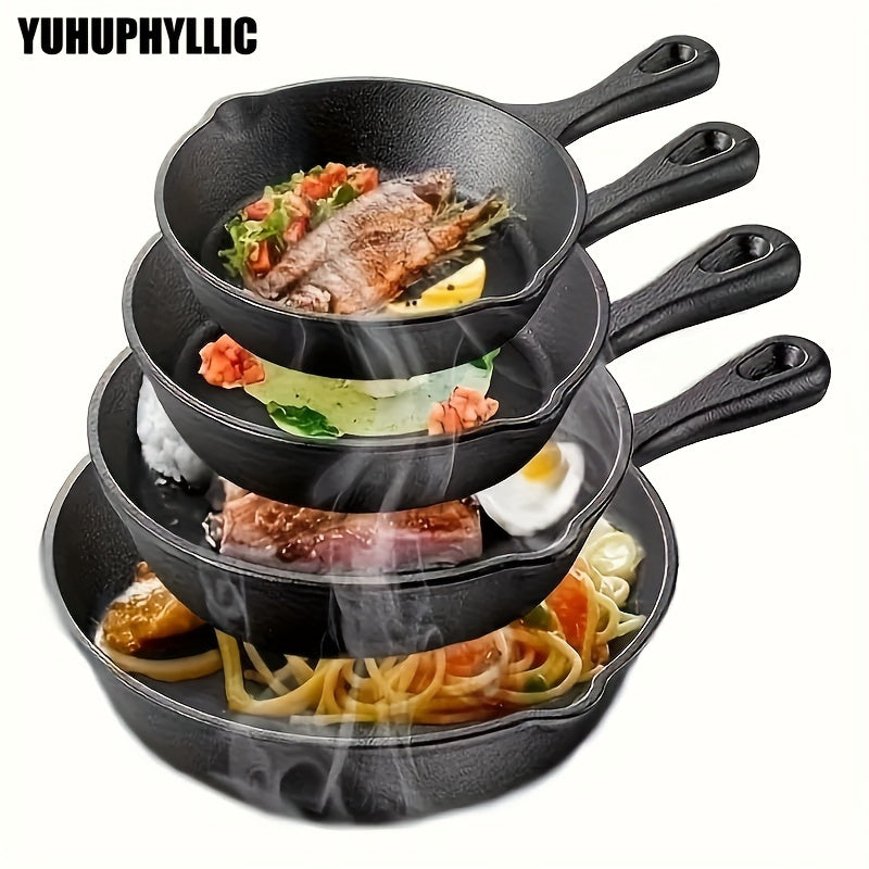 Yuhuphyllic 4-Piece Pre-Seasoned Cast Iron Skillet Set - Great for Sauteing, Stewing, and Baking - Perfect for Apple Pies and Quiches - Versatile Addition to Your Kitchen Cookware Collection