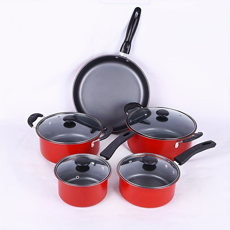 Set of 5 Red Enamel Cookware Pieces - Non-Stick, Great for Home or Restaurant Cooking - Perfect Present for the Holidays